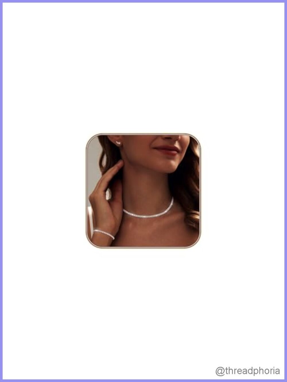 Silver Rhinestone Tennis Necklace Bracelet Set with Stud Earrings Wedding